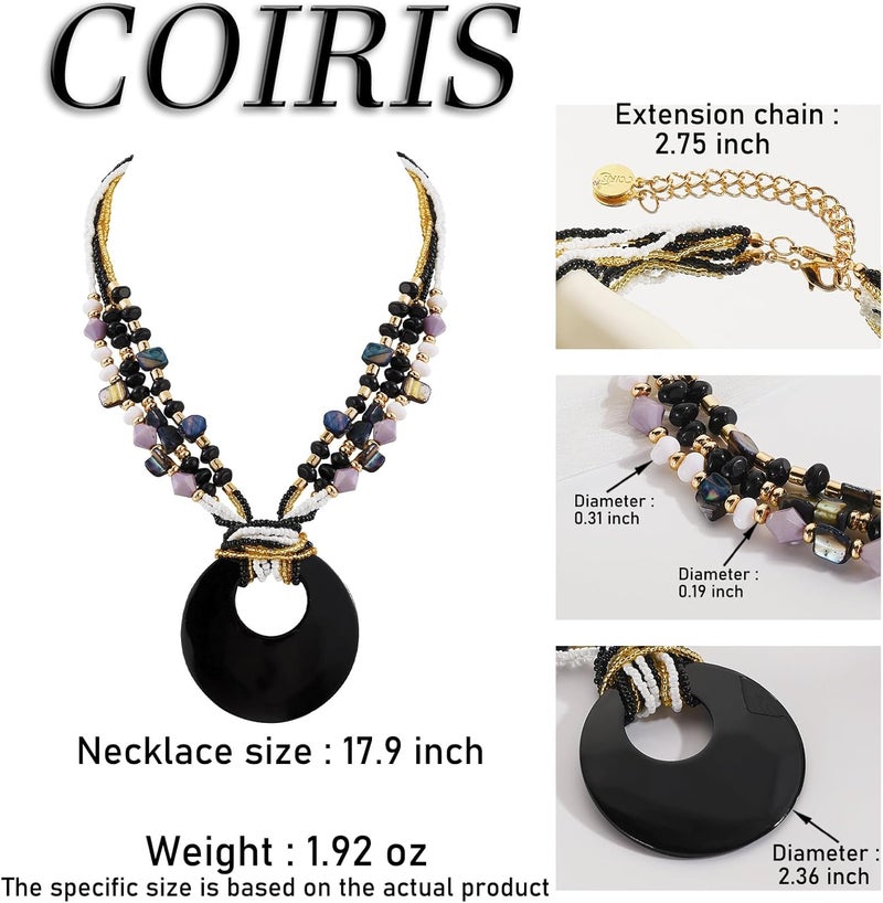 Coiris Shell Pendant Statement Strand Necklace for Women Boho Multi Beads Natural Stone Colorful Necklace Bohemian Handmade Chunky Shell Beaded Collar Jewelry for Women - Image 4